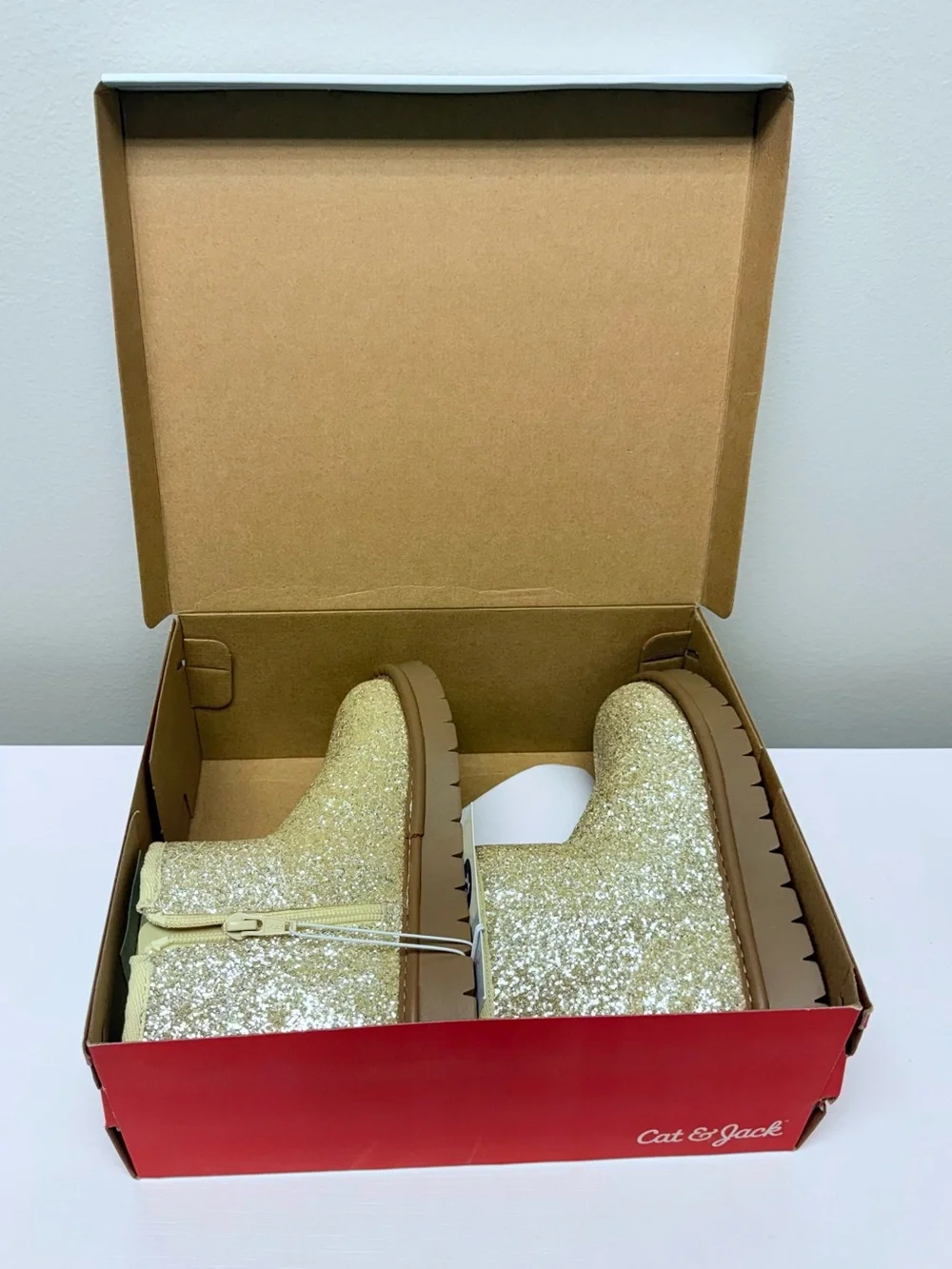 Cat & Jack Girls Size 13 Gold Glitter Ankle Boots Faux Suede Style Honor Boots